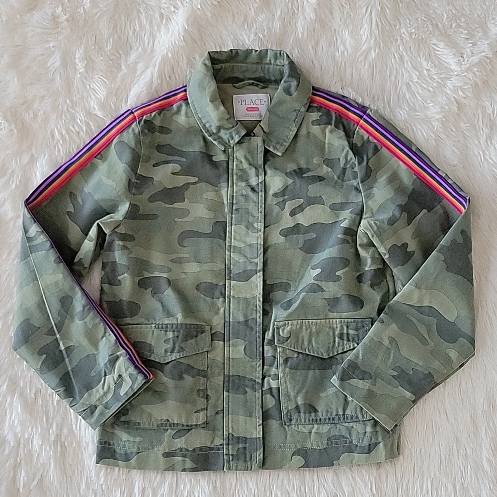 Children's Place Camo Rainbow Sequin Lightweight Jacket Girls Size 7/8